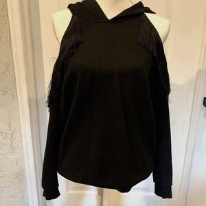Black off the shoulder sweat shirt with fringe